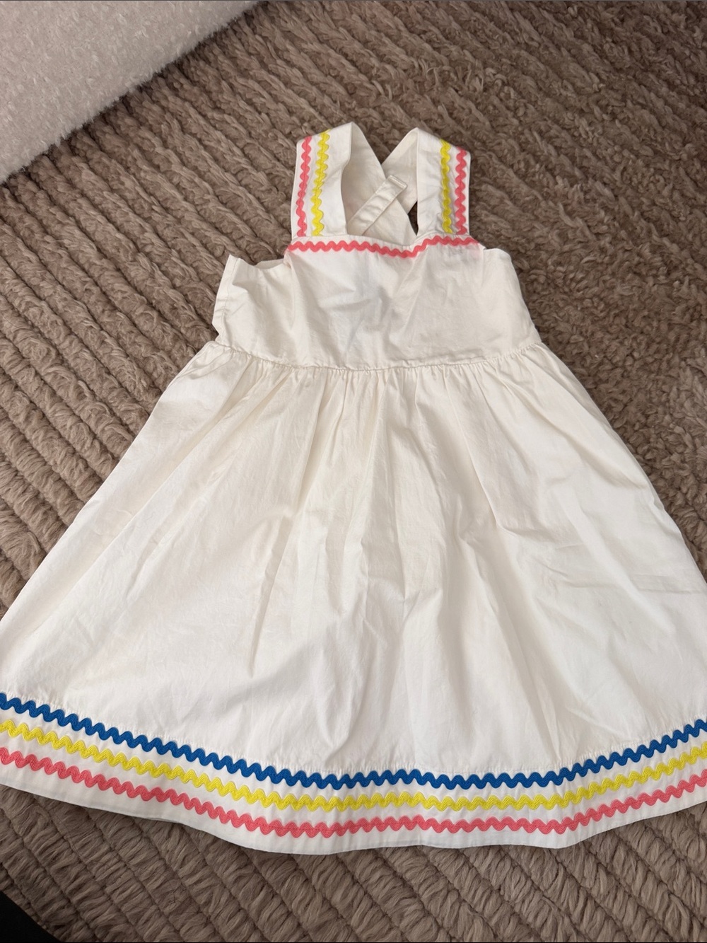Petit Bateau White Dress with Blue, Yellow, and Pink Trim NEVER BEEN WORN